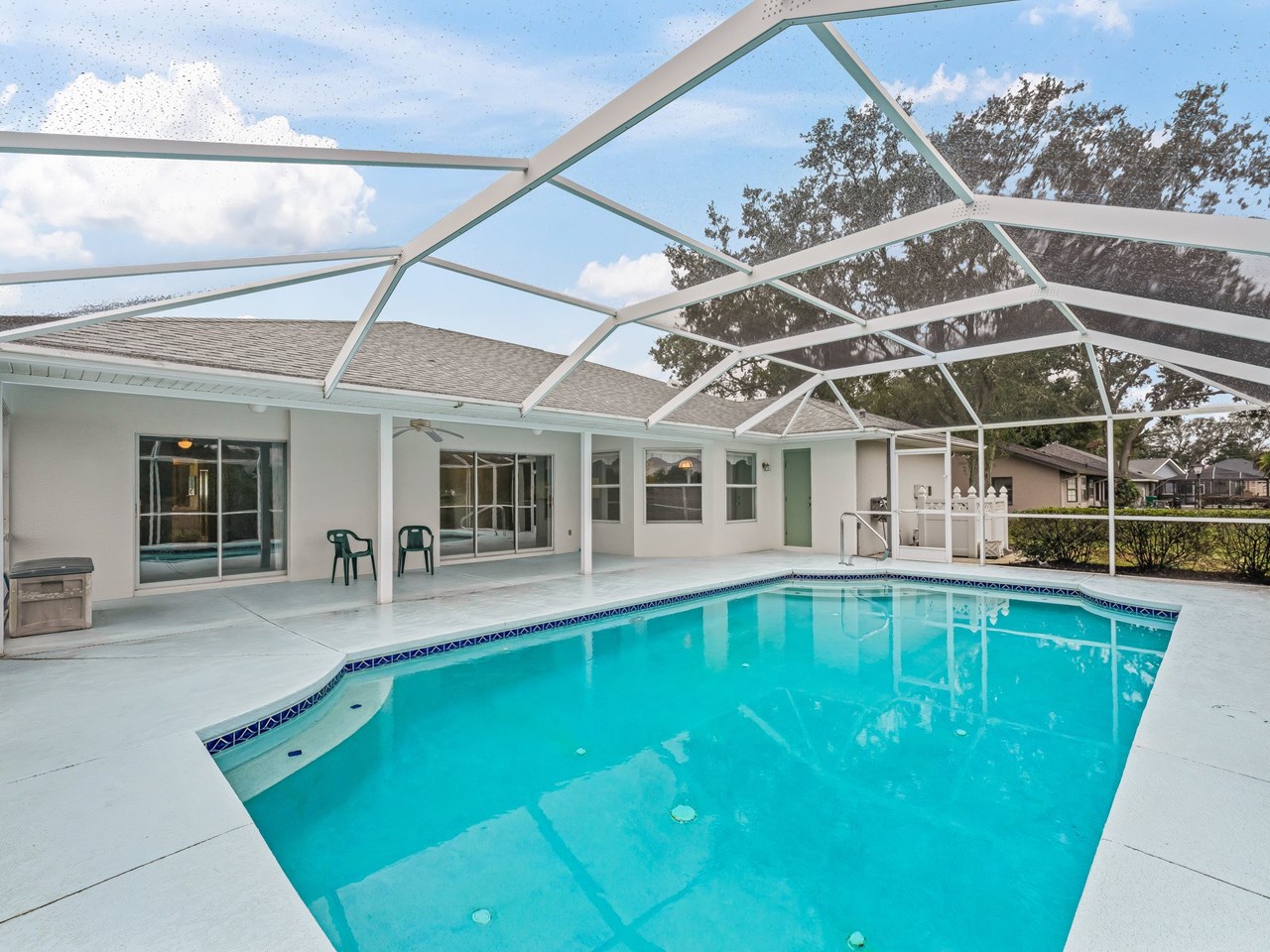 solar heated pool enjoy your large birdcage and in-ground pool, heated with solar.